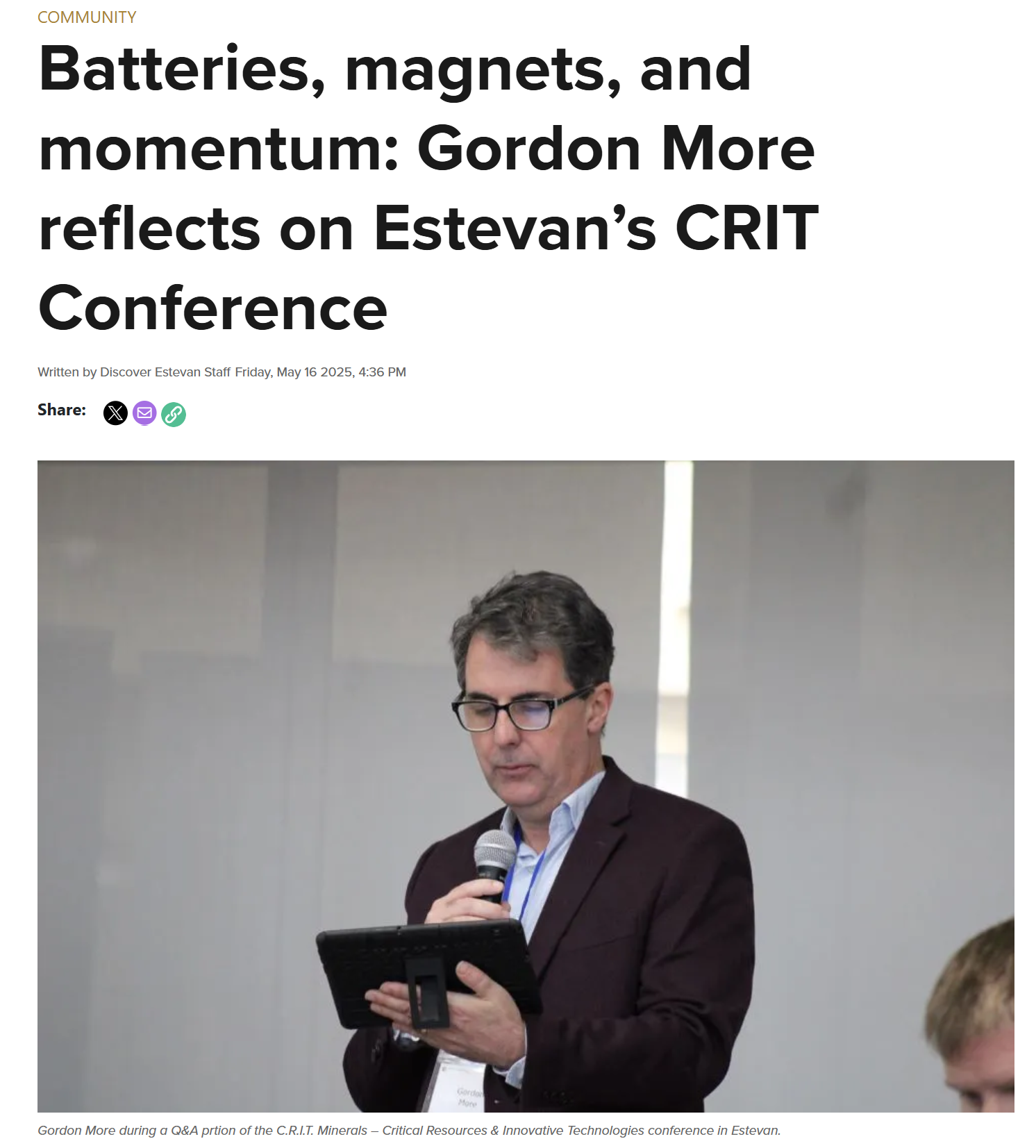 Featured image for “Batteries, magnets, and momentum: Gordon More reflects on Estevan’s CRIT Conference”