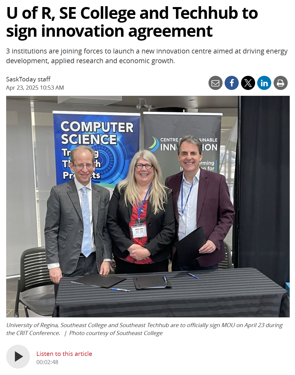 Featured image for “U of R, SE College and Techhub to sign innovation agreement”